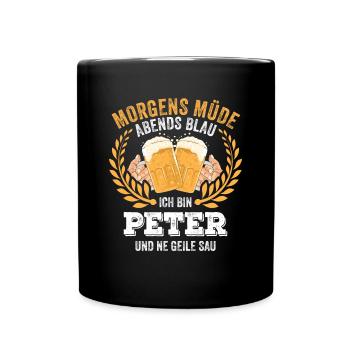 Peter Vorname Name Geburtstag Bier saufen - Tasse einfarbig - Schwarz - Vorne