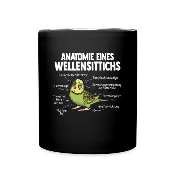 Wellensittich Vogel - Tasse einfarbig - Schwarz - Vorne