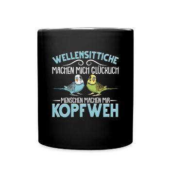 Wellensittich Vogel - Tasse einfarbig - Schwarz - Vorne