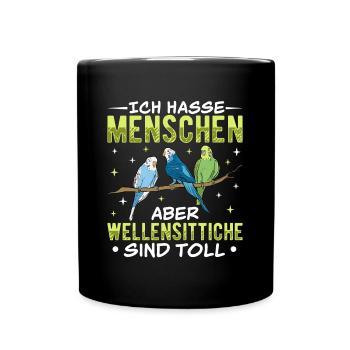 Wellensittich Vogel - Tasse einfarbig - Schwarz - Vorne