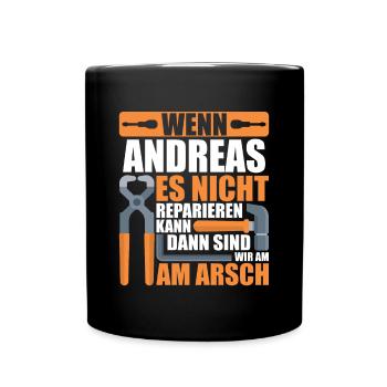 Vorname Andreas Name Geburtstag Geschenk - Tasse einfarbig - Schwarz - Vorne