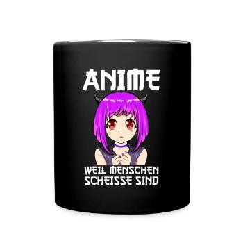 Anime Fan Liebe - Weil Menschen scheiße sind - Tasse einfarbig - Schwarz - Vorne