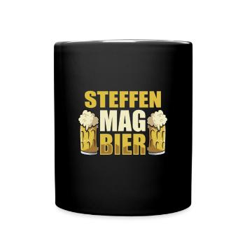 STeffen mag Bier Name Geburtstag - Tasse einfarbig - Schwarz - Vorne
