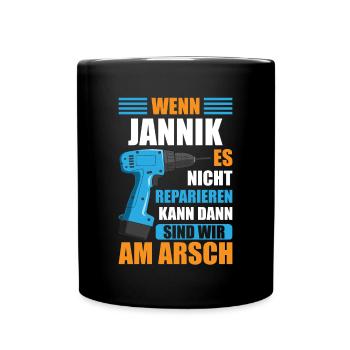 Jannik Vorname Name Geburtstag Reparieren - Tasse einfarbig - Schwarz - Vorne