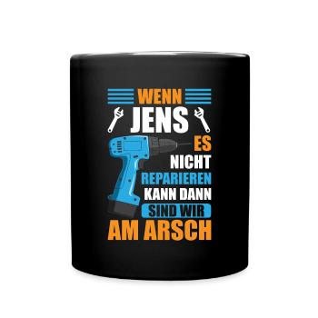 Jens Vorname Name Geburtstag Reparieren - Tasse einfarbig - Schwarz - Vorne