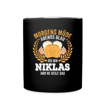 Niklas Vorname Name Geburtstag Bier saufen - Tasse einfarbig - Schwarz - Vorne
