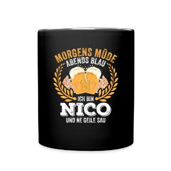 Nico Vorname Name Geburtstag Bier saufen - Tasse einfarbig - Schwarz - Vorne