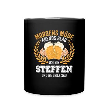 STeffen Vorname Name Geburtstag Bier saufen - Tasse einfarbig - Schwarz - Vorne