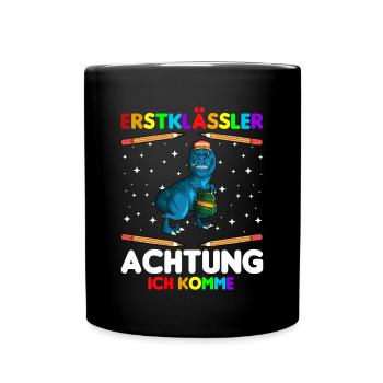 Erstklässler Achtung ich komme Dino 1. Klasse - Tasse einfarbig - Schwarz - Vorne