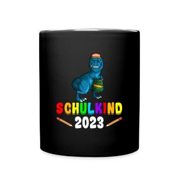 Schulkind 2023 1. Klasse Einschulung Dino - Tasse einfarbig - Schwarz - Vorne