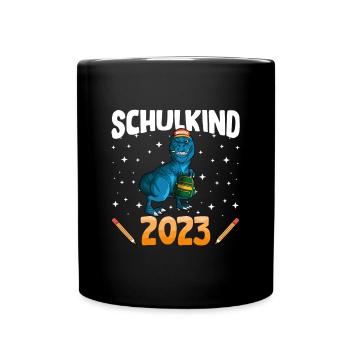 Schulkind 2023 1. Klasse Einschulung Dino - Tasse einfarbig - Schwarz - Vorne