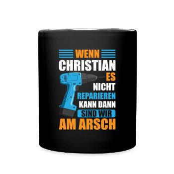 Christian Vorname Name Geburtstag Reparieren - Tasse einfarbig - Schwarz - Vorne