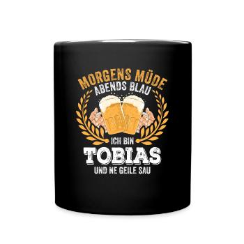 Tobias Vorname Name Geburtstag Bier saufen - Tasse einfarbig - Schwarz - Vorne