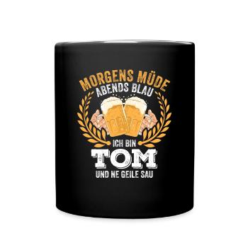 Tom Vorname Name Geburtstag Bier saufen - Tasse einfarbig - Schwarz - Vorne