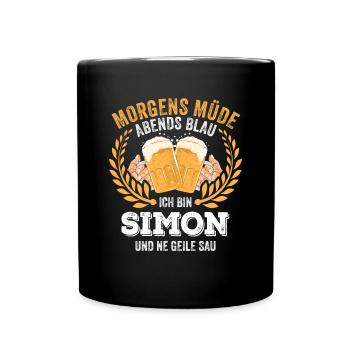 Simon Vorname Name Geburtstag Bier saufen - Tasse einfarbig - Schwarz - Vorne