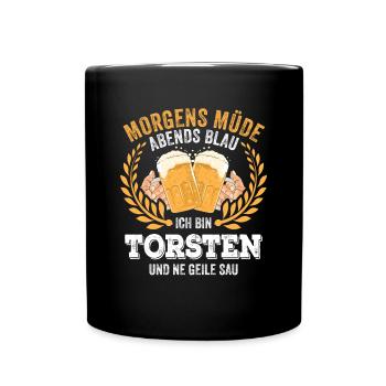 Torsten Vorname Name Geburtstag Bier saufen - Tasse einfarbig - Schwarz - Vorne