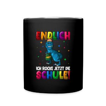 Endlich ich rocke jetzt die Schule Dino 1. Klasse - Tasse einfarbig - Schwarz - Vorne