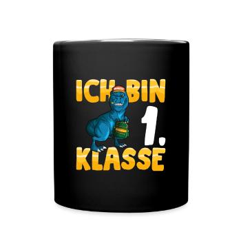 Ich bin 1. Klasse Einschulung Dino Grundschule - Tasse einfarbig - Schwarz - Vorne