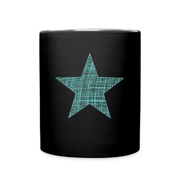 blauer Stern, blue star, Vintage Star - Tasse einfarbig - Schwarz - Vorne