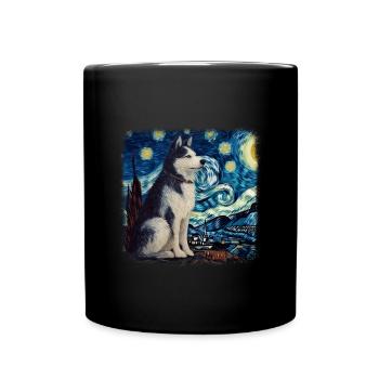 Malamute d’Alaska Van Gogh nuit étoilée - Mug uni - noir - Devant
