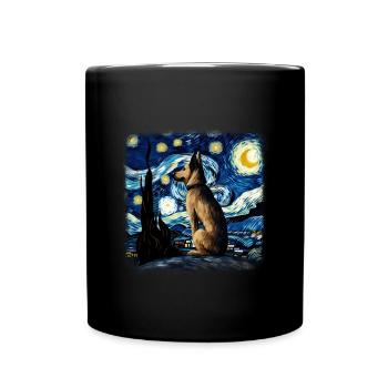 German Shepherd Dog Van gogh starry night - Tasse einfarbig - Schwarz - Vorne