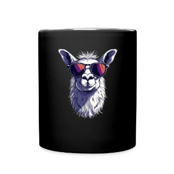 Lustiges Lama Alpaka - Tasse einfarbig - Schwarz - Vorne