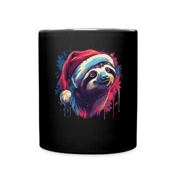 Sloth celebrates Christmas - Full Colour Mug - black - Front