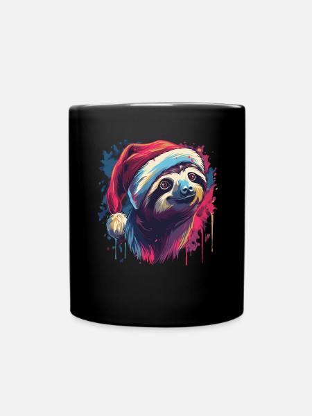Faultier feiert Weihnachten - Tasse einfarbig - Schwarz