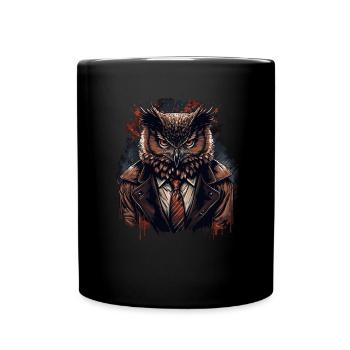Eule mit Krawatte - Tasse einfarbig - Schwarz - Vorne