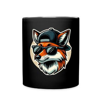 Fuchs mit Sonnenbrille und Cap - Tasse einfarbig - Schwarz - Vorne