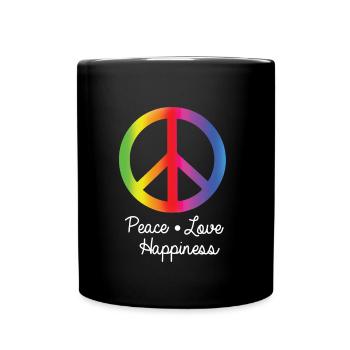 Peace Love Happiness - Tasse einfarbig - Schwarz - Vorne