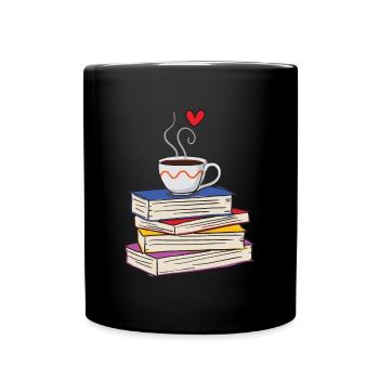 Heiße Tasse Kaffee und Bücher - Tasse einfarbig - Schwarz - Vorne