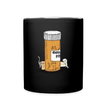 Glückliche Pille-Katzen - Tasse einfarbig - Schwarz - Vorne