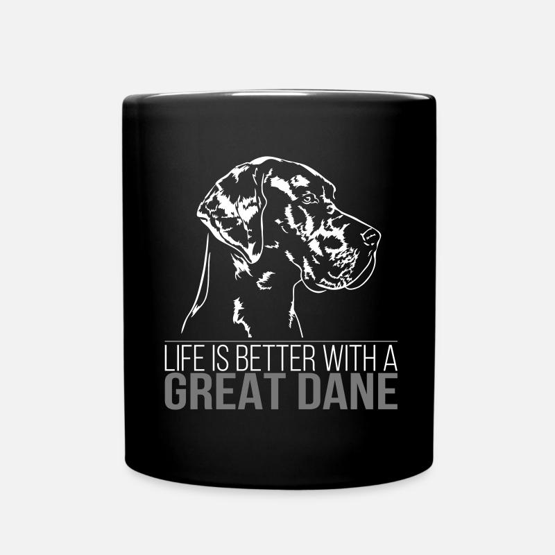 GREAT DANE Life is better Hund Hunde Geschenkidee - Tasse einfarbig - Schwarz