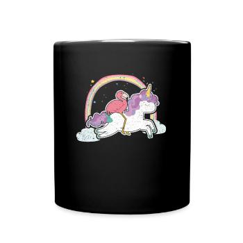 Flamingo-Reiten-Einhorn-Regenbogen-magischer Vogel Anima - Tasse einfarbig - Schwarz - Vorne
