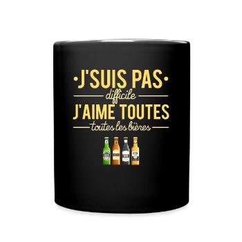J'suis pas difficile bière humour apéro - Mug uni - noir - Devant