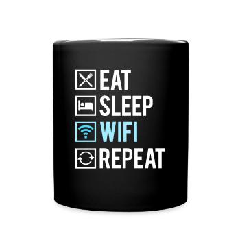 Eat Sleep Wifi Repeat Humour Geek Ordinateur - Mug uni - noir - Devant