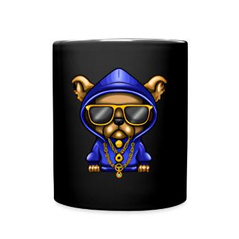 Cooler Hund mit Sonnenbrille und Goldketten - Tasse einfarbig - Schwarz - Vorne