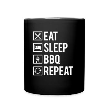 Eat Sleep BBQ Repeat Barbecue Humour - Mug uni - noir - Devant