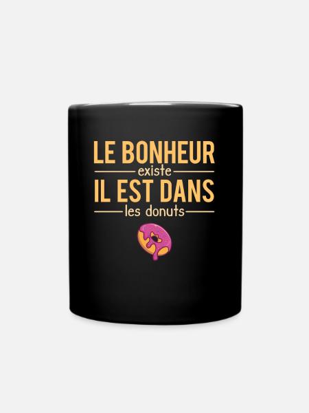 Le Bonheur Existe Blague Donut Sucre Humour - Mug uni - noir