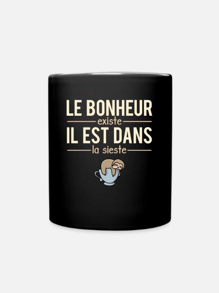 Le Bonheur Existe Fatigue Dormir Sieste Humour - Mug uni - noir