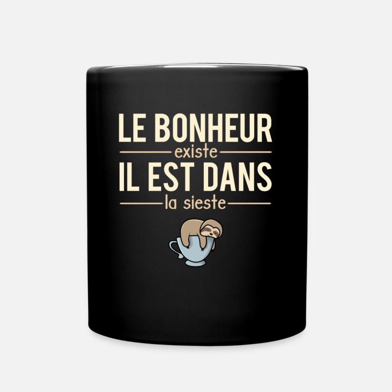 Le Bonheur Existe Fatigue Dormir Sieste Humour - Mug uni - noir