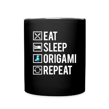 Eat sleep origami repeat papier humour - Mug uni - noir - Devant