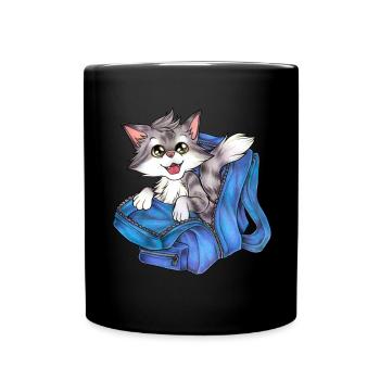 Niedliche Katze in Schulranzen Rucksack Schule - Tasse einfarbig - Schwarz - Vorne