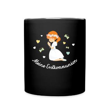 Kommunion Erstkommunion Heilige Erste 1. Taufe - Tasse einfarbig - Schwarz - Vorne