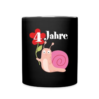 Schnecke gratuliert zum 4. Geburtstag ich bin vier - Tasse einfarbig - Schwarz - Vorne