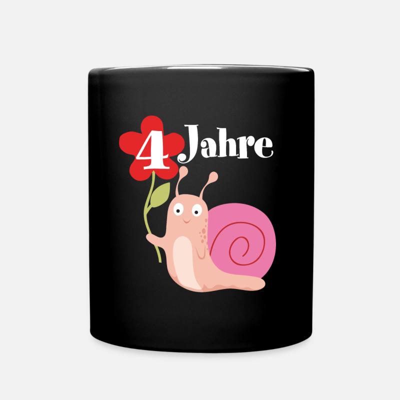 Schnecke gratuliert zum 4. Geburtstag ich bin vier - Tasse einfarbig - Schwarz