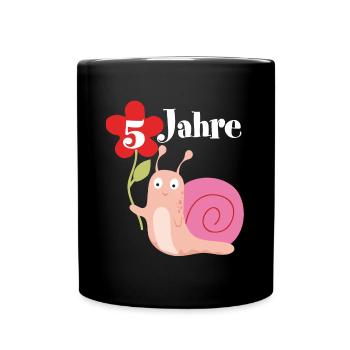Schnecke gratuliert zum 5. Geburtstag ich bin fünf - Tasse einfarbig - Schwarz - Vorne