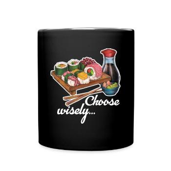 Cooles hangezeichnetes Sushi Geschenk Japan Manga - Tasse einfarbig - Schwarz - Vorne