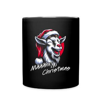Lustige Weihnachts Ziege mit Nikolausmütze - Tasse einfarbig - Schwarz - Vorne